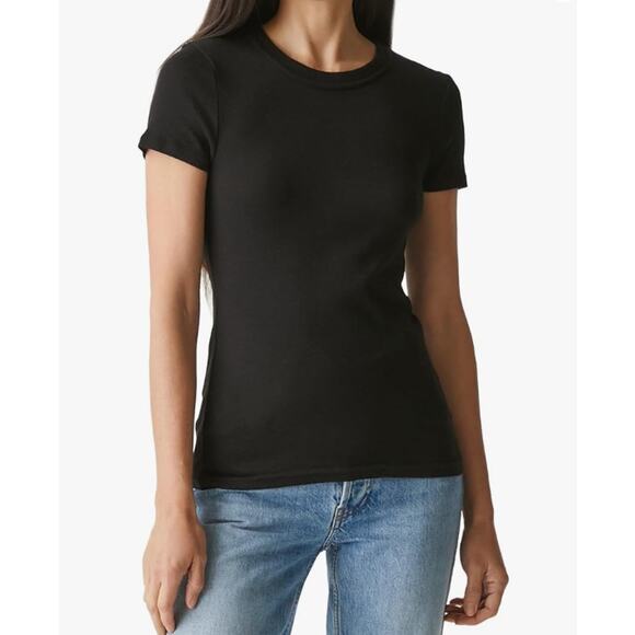 Michael Stars Small Black Fallon Ribbed Short Sleeve Crew Neck Tshirt Tee Cotton - Picture 7 of 7